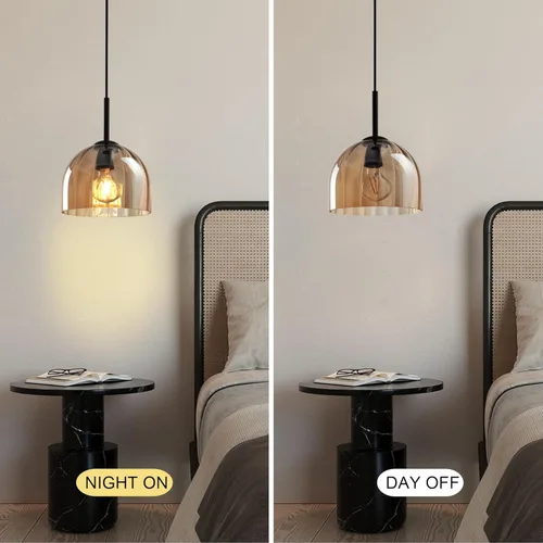 Miniatura 5 de Luces Colgantes Modernas de Cristal Ámbar, Candelabro de Cúpula Bohemia Nórdica, Forma de Lámpara de Campana de 7.86", Accesorios de Iluminación