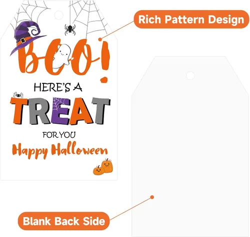 Miniatura 2 de Etiquetas de Halloween de Anwyll con cuerda - 50 piezas de etiquetas de regalo de papel de Halloween para bolsas de golosinas, etiquetas