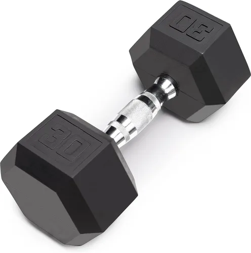 Miniatura 16 de Marcy - Mancuerna hexagonal de goma clásica con agarre estriado para entrenamiento de fuerza y culturismo, 5 libras - 50 libras, mancuerna