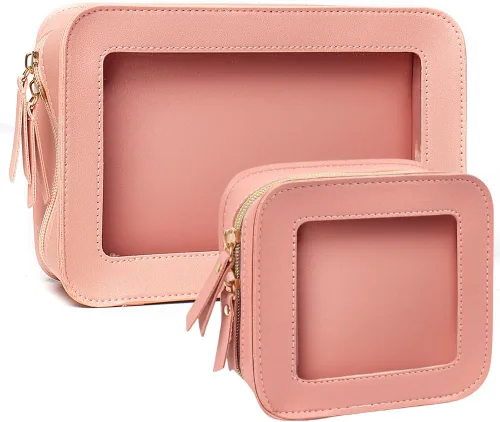 Miniatura 14 de Paquete de 2 bolsas de maquillaje transparentes para viaje, neceser aprobado por la TSA con cremallera, pequeñas bolsas de maquillaje para mujeres