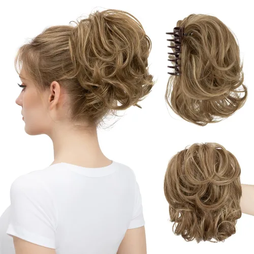Miniatura 25 de Pinza de pelo con clip de garra, moño corto, pieza de cabello de moño desordenado, extensiones de cabello flexibles, ramificación de cabello Gris