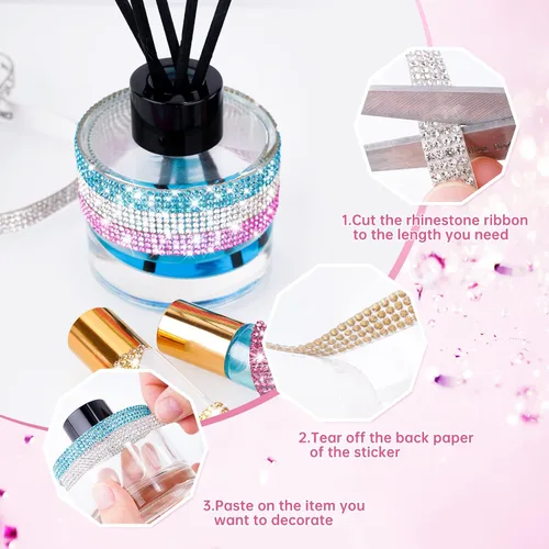 Miniatura 4 de NiArt Cinta autoadhesiva de diamantes de imitación de cristal, 12 rollos de 0.35 in de ancho, total de 12 yardas, multifuncional, DIY decorativa, 12