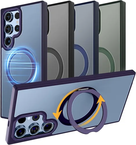 MAGIC JOHN Funda magnética para Samsung Galaxy S22 Ultra [compatible con Magsafe] [con soporte de metal magnético giratorio de 360°] [grado militar
