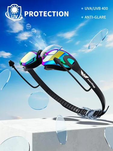Miniatura 2 de Paquete de 2 gafas de natación sin fugas, antivaho y UV, gafas de natación para adultos, hombres y mujeres, lentes de policarbonato con espejo HD