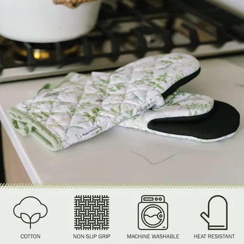 Miniatura 3 de Guantes de Horno de Cocina de Diseñador Resistentes al Calor con Agarres Antideslizantes de Neopreno y Bucles para Colgar Juego de 2 Guantes
