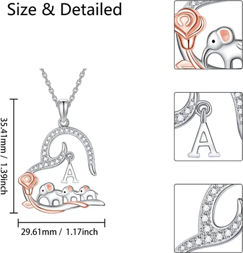 Miniatura 6 de ACJNA 925 Sterling Silver Elephant Necklaces for Women Mother Daughter Rose Flower Initial A Letter Heart Necklace Pendant Jewelry Elephant Gifts