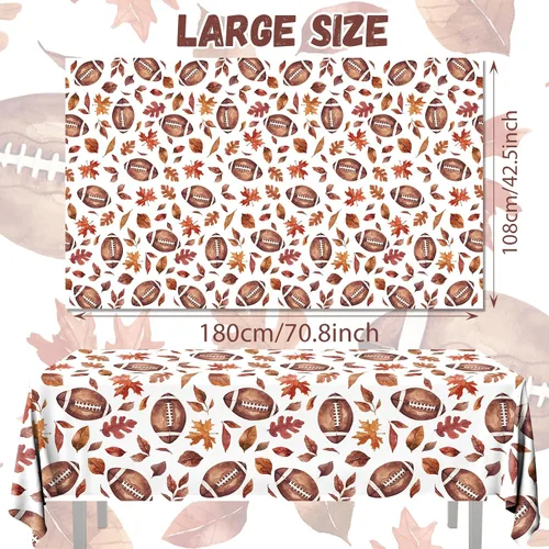 Miniatura 4 de CMUSKO 3 manteles de fútbol americano, decoraciones de fiesta temática de fútbol de otoño, hojas de arce, juego deportivo, fundas rectangulares