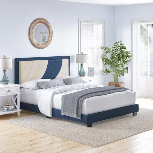 Miniatura 23 de Boyd Sleep Beaumont - Cama de plataforma tapizada con cabecero, base de colchón con 14 soportes de listones de madera, no requiere somier, piel