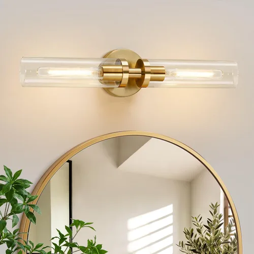 Miniatura 21 de Juego de 2 apliques de pared, apliques de baño de níquel cepillado cableados con vidrio transparente, apliques modernos para decoración de pared