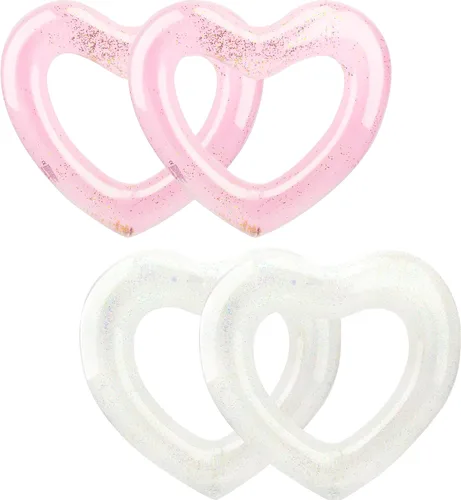 Paquete de 4 anillos de natación inflables con forma de corazón, flotadores de piscina para adultos, suministros de fiesta en la playa, 47.2 x 39.4
