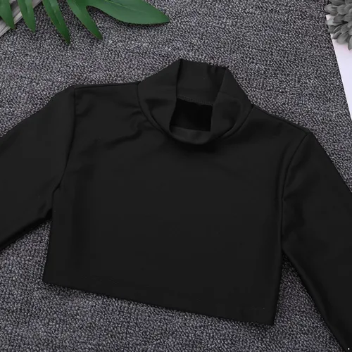 Miniatura 5 de Camiseta corta de manga larga para niñas y niñas, con cuello alto falso, para ballet, danza, gimnasia, yoga, animadora