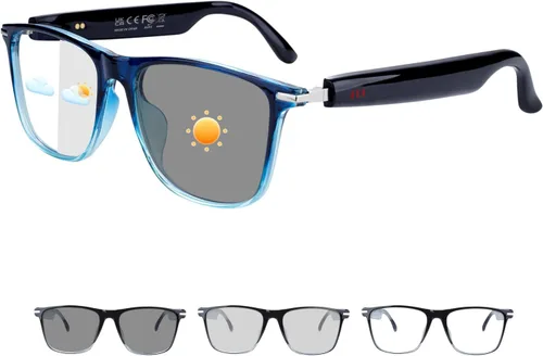 GenXenon Lentes inteligentes Bluetooth para hombres y mujeres, bloqueo de luz azul y fotocromáticos con altavoz, lentes de sol manos libres/música,