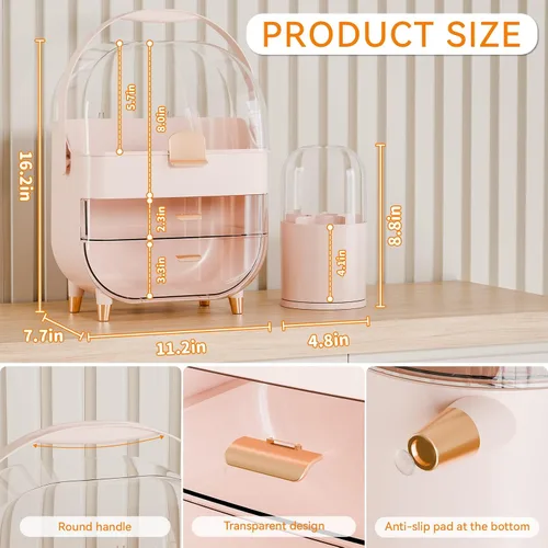 Miniatura 3 de Yieach Organizador de maquillaje de encimera para tocador, organizador de cuidado de la piel de gran capacidad con cajones y soporte para brochas