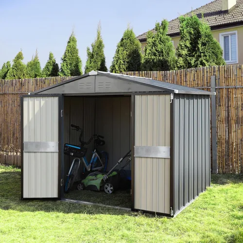 Miniatura 8 de VEIKOU Cobertizo de almacenamiento al aire libre de 8x10 pies con acero galvanizado engrosado, cobertizo de almacenamiento de metal con puerta