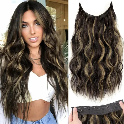 Miniatura 100 de KooKaStyle - Extensiones de cabello con hilo invisible, diadema transparente, ajustables, 4 clips fijadores, cabello largo y ondulado de 12
