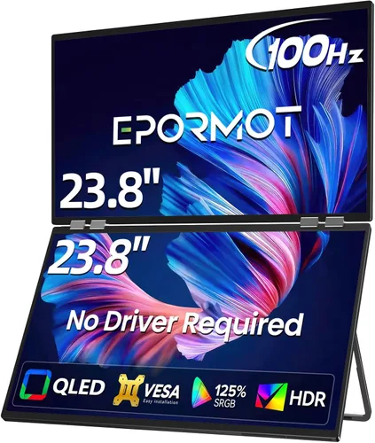 QLED - Monitor portátil dual de 23.8" 100Hz FHD 1080P apilable – Pantallas verticales duales de 125% sRGB para codificación/juegos/trading, extensor