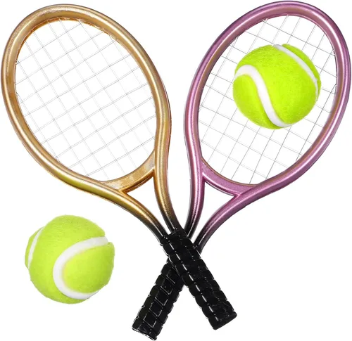 Miniatura 9 de Juego de 6 mini tenis con accesorios de pelota en miniatura y raquetas aleatorias, accesorios de pelotas de muñeca deportiva, equipo de jardín
