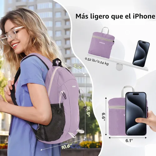 Miniatura 2 de VPBAGE Mochila de Senderismo Resistente al Agua de 15L, Mochila Pequeña de Viaje al Aire Libre, Mochila Ligera de Día con Bucles para Herramientas