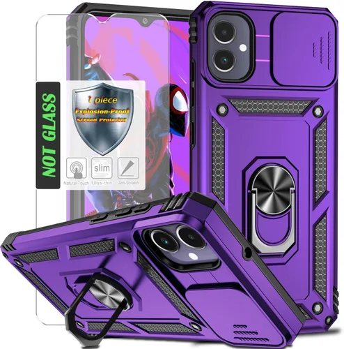Miniatura 35 de Funda para Galaxy A26 con cubierta para lente de cámara, protector de pantalla HD, protección contra caídas de grado militar, soporte de anillo