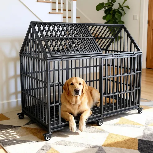 Miniatura 10 de Jaula resistente para perros de 64 pulgadas, indestructible, a prueba de fugas, para perros de ansiedad alta, extra XL, de gran tamaño, para razas
