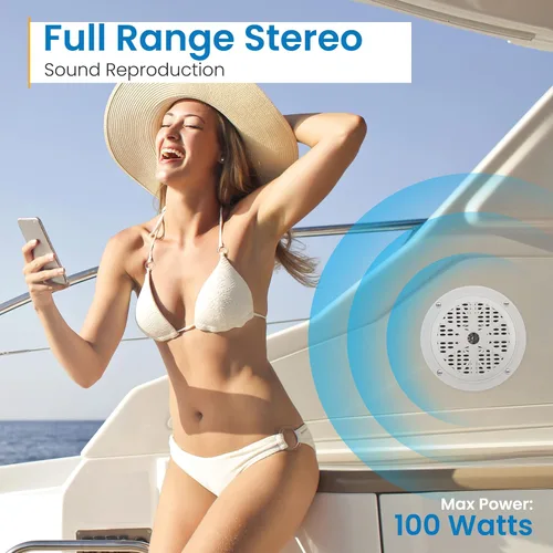 Miniatura 5 de Pyle Altavoces marinos duales de 4 pulgadas, resistente al agua y a la intemperie, sistema de sonido estéreo de audio para exteriores con cono