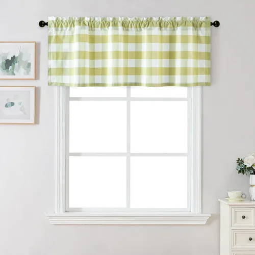 Miniatura 28 de VOGOL Cenefa de cuadros marrón con textura de lino para dormitorio, sala de estar, diseño de bolsillo para barra, fácil de colgar, 52 x 12 pulgadas