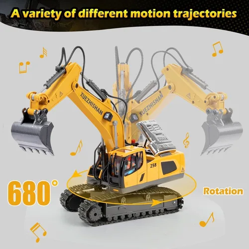 Miniatura 2 de Excavadora de control remoto para niños, excavadora RC con 2 baterías recargables, luces de pala de metal y sonidos de 2.4 GHz, mejor juguete