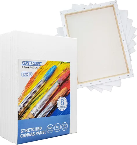 Miniatura 5 de FIXSMITH Lienzo blanco estirado de 12 x 16 pulgadas, paquete a granel de 8, imprimado, 100 % algodón, perfil de 5/8 pulgadas, paquete de gran valor