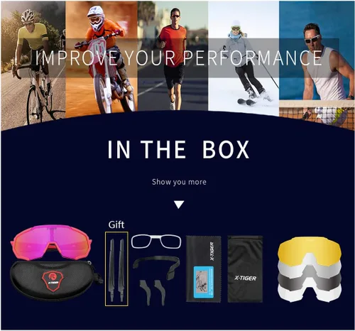 Miniatura 9 de X-TIGER Gafas de sol polarizadas para deportes con 5 lentes intercambiables, gafas de ciclismo para hombres y mujeres, para béisbol, correr, pesca