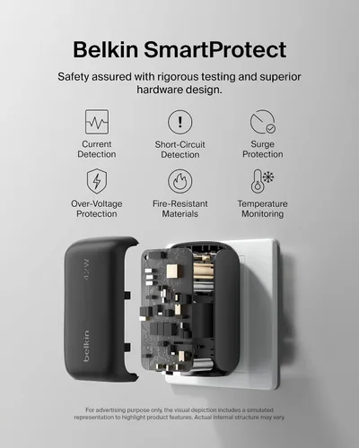 Miniatura 5 de Belkin Bloque de cargador de doble puerto de 42 W, cargador USB-C + USB-A de carga súper rápida - Samsung Galaxy S26, Apple iPhone 17, Air, Pro, Pro