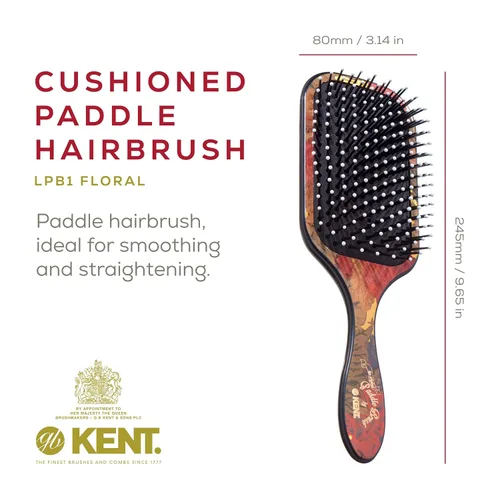 Miniatura 2 de Kent LPB1 - Cepillo de pelo acolchado de paleta grande, arreglar, desenredar y alisar estampado floral, el mejor cepillo diario para cabello medio a