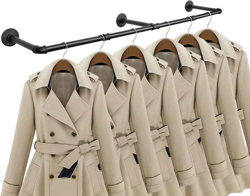 Miniatura 15 de Perchero Industrial de Tubo de Hierro para Colgar Ropa, Barra de Ropa Montada en Pared DIY, Estante de Ropa de Alta Resistencia para Dormitorio