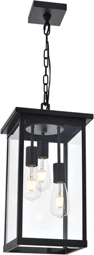 TODOLUZ Lámpara Colgante de Exterior de 3 Luces Negra, Linterna Colgante Exterior Ajustable Luz de Porche
