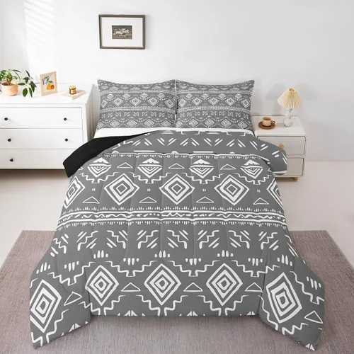 Miniatura 43 de Erosebridal - Juego de ropa de cama estilo tribal bohemio azteca, edredón con estampado étnico blanco y negro, bohemio, tamaño King, juego de Multi