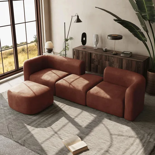 Miniatura 4 de Acanva - Sofá de terciopelo de lujo moderno con respaldo curvo estrecho, sofá cómodo de estilo minimalista para sala de estar y apartamento