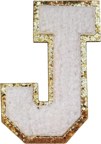 Miniatura 126 de SPRT - Parches de letras de chenilla universitaria con purpurina, parche de letras blancas para planchar con letras del alfabeto para disfraz
