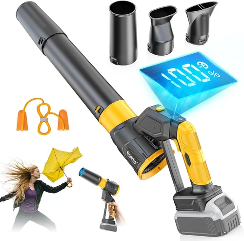 Soplador eléctrico de hojas compatible con batería Dewalt de 20 V (no incluida), soplador de hojas inalámbrico giratorio de 180°, 3 velocidades,
