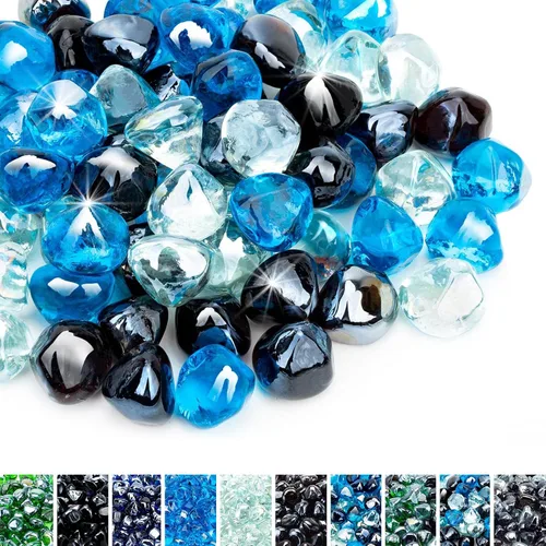 Miniatura 8 de Skyflame Diamantes de vidrio de fuego de 10 libras para paisajismo de chimeneas de hoguera, diamantes de fuego de vidrio reflectante de 1/2 pulgada