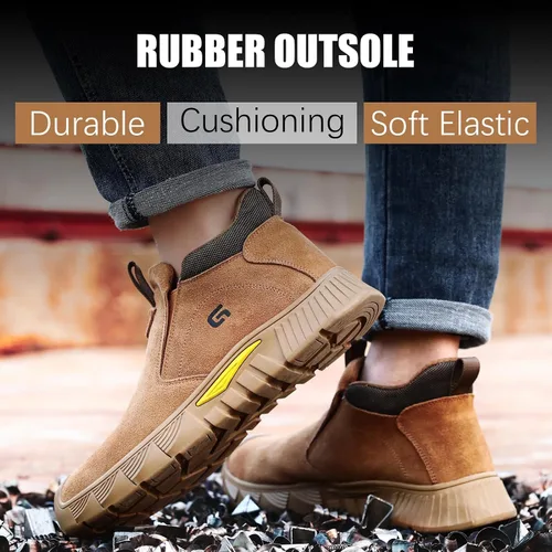Miniatura 6 de GLANOUDUN - Botas de trabajo de soldadura para hombre, con punta de acero, antideslizantes, zapatos de trabajo indestructibles para hombre, zapatos