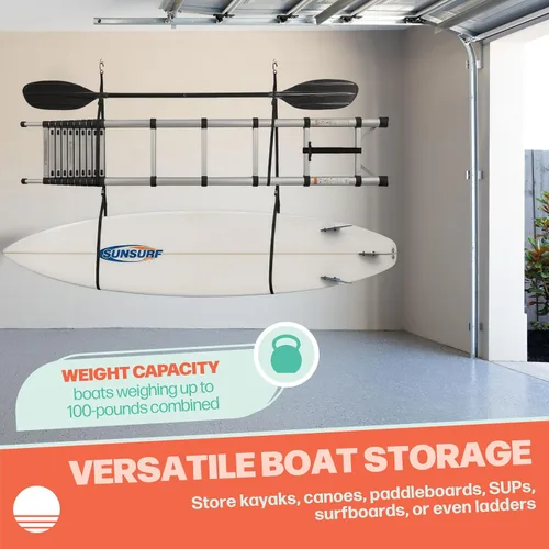 Miniatura 6 de Kayak Rack -Capacity Wall or Ceiling Storage Straps for Surfboards, Paddleboards, SUP, or Canoe - Adjustable Kayak Hanger by RAD Sportz