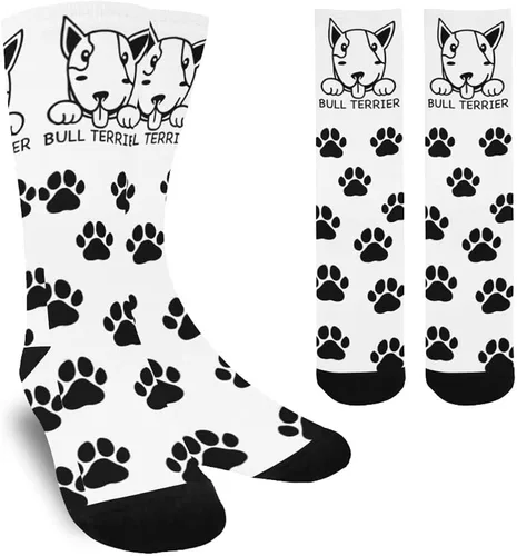 Calcetines para mujeres y hombres Bull Terrier con estampado de patas de perro en blanco y negro diseño novedoso para el trabajo gimnasio fitness