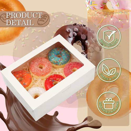 Miniatura 3 de KPOSIYA 65 PCS Cajas para Galletas de 8x6x2.5 Pulgadas con Ventana, Cajas Blancas de Panadería, Cajas de Repostería para Regalar, Golosinas, Blanco