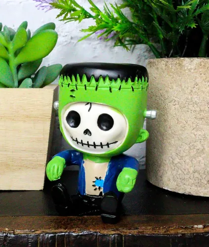 Miniatura 7 de Ebros Frankie The Frankenstein Furrybones - Figura pequeña de 3 pulgadas de alto, huesos peludos, esqueleto, monstruo, estatua de decoración como