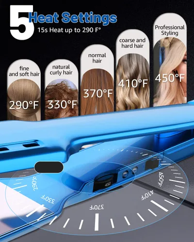 Miniatura 5 de Plancha plana Nano Titanium de 1.7 pulgadas de ancho para todo el cabello, alisadora con 5 temperaturas y doble voltaje Azul