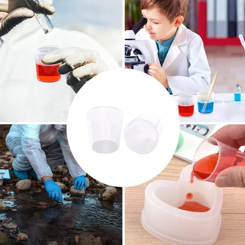 Miniatura 7 de Paquete de 30 vasos graduados de plástico de 2 onzas, vasos transparentes de 2 onzas con 30 varillas de madera para mezclar pintura, manchas, epoxi