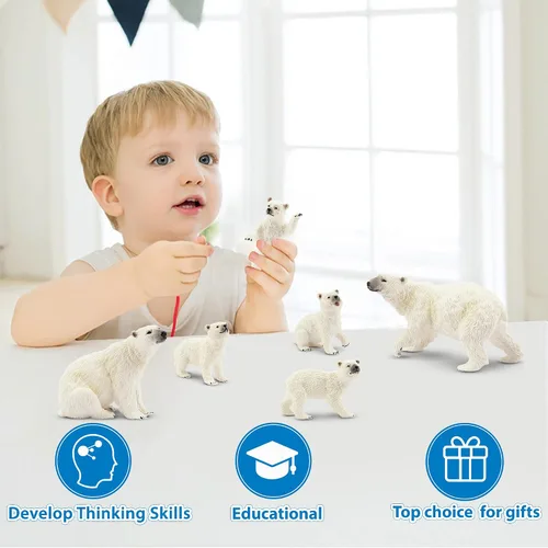 Miniatura 9 de Toymany 6 figuras de oso polar con cachorro de oso polar, figuras realistas de animales árticos de 2 a 4 pulgadas, juego familiar para Navidad
