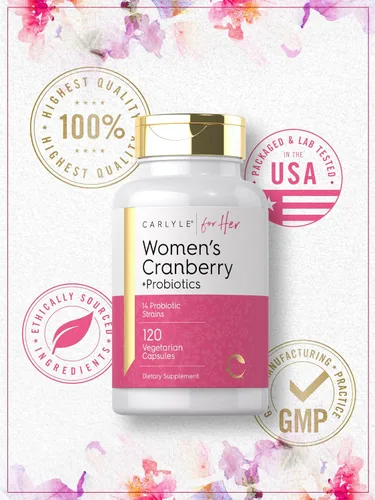 Miniatura 6 de Carlyle Probióticos Cranberry Plus para mujer 120 cápsulas con 14 cepas probióticas Vegetariano, sin OMG, suplemento sin gluten para ella