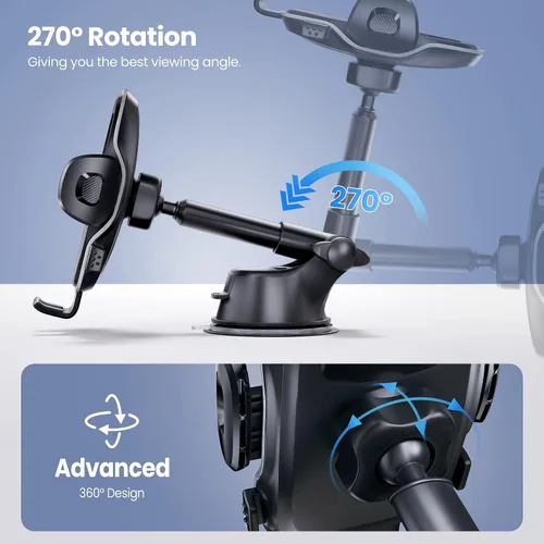 Miniatura 5 de Soporte de teléfono para automóvil, soporte para parabrisas de salpicadero de automóvil, brazo telescópico ajustable de 360° (4.8-7 pulgadas)