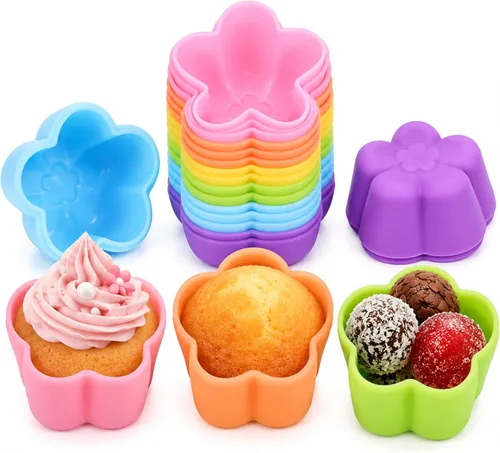 Miniatura 10 de Mini Begonia - Moldes de silicona para hornear, paquete de 24 unidades, moldes reutilizables para magdalenas, moldes de 2 pulgadas (2.0 in)
