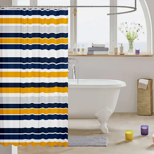 Miniatura 3 de Cortinas de ducha abstractas de líneas geométricas para niños, cortinas de baño con diseño empalmado de rayas para niñas, niños y adultos, cortinas